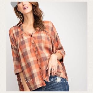 Rust Plaid Button Down Oversized Shirt